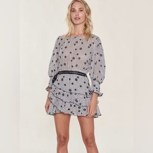 Love Shack Fancy Lorelei Dress Women Charcoal Mini Dress Ruffle Long Sleeve S